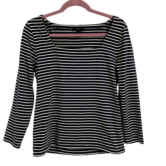 J. Crew Square Neck T-Shirt in Blue‎ White Stripes Size M - Picture 1 of 6